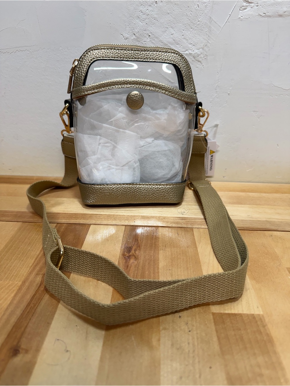 Clear Crossbody Bag with Gold Trim - Picture 5 of 8